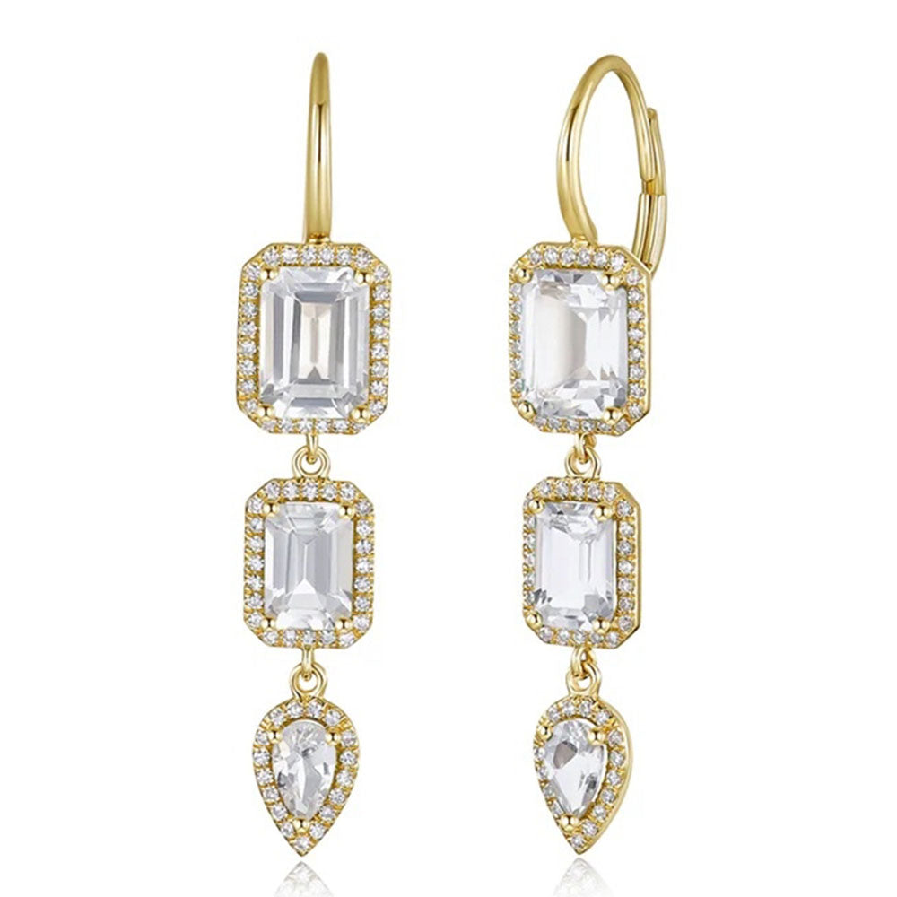 Diamond White Topaz Drop Leverback Earring