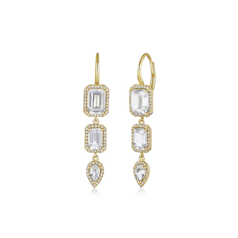 Diamond White Topaz Drop Leverback Earring