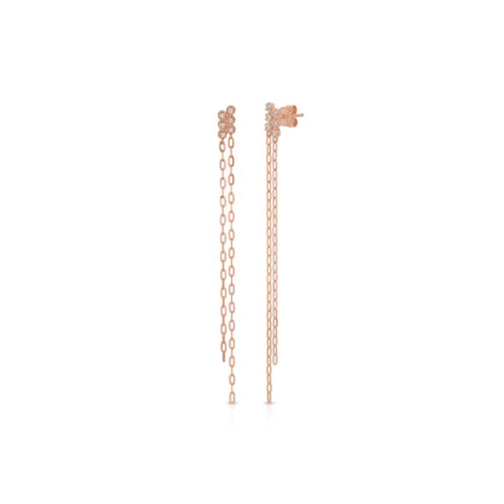 14K Rose Gold Diamond Chain Link Earrings