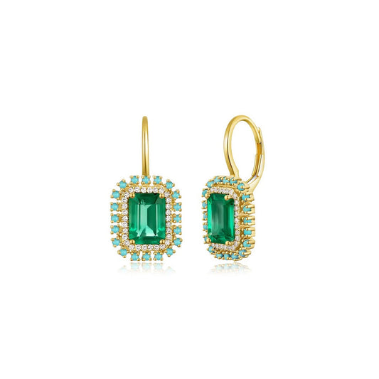 Emerald Turquoise Diamond Leverback Earring