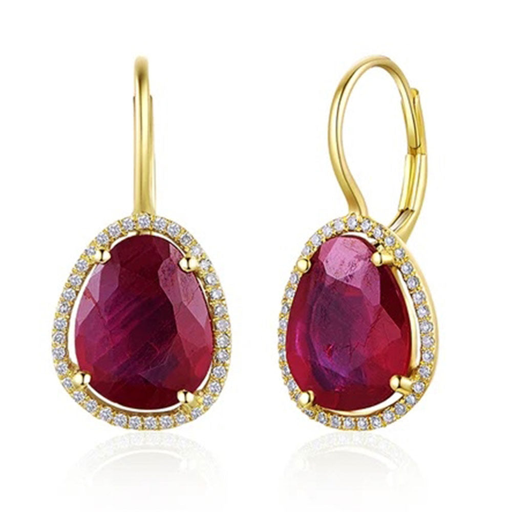 Organic Color Treated Ruby Diamond Leverback Earring