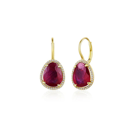 Organic Color Treated Ruby Diamond Leverback Earring