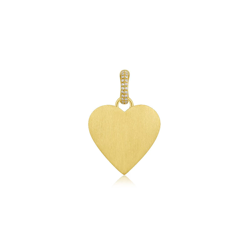 14K Matte Yellow Gold and Diamond Heart Pendant