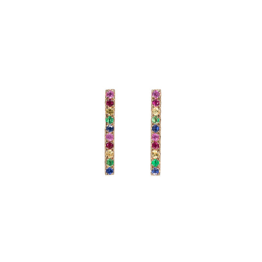 14KT Rose Gold Rainbow Sapphire Bar Studs