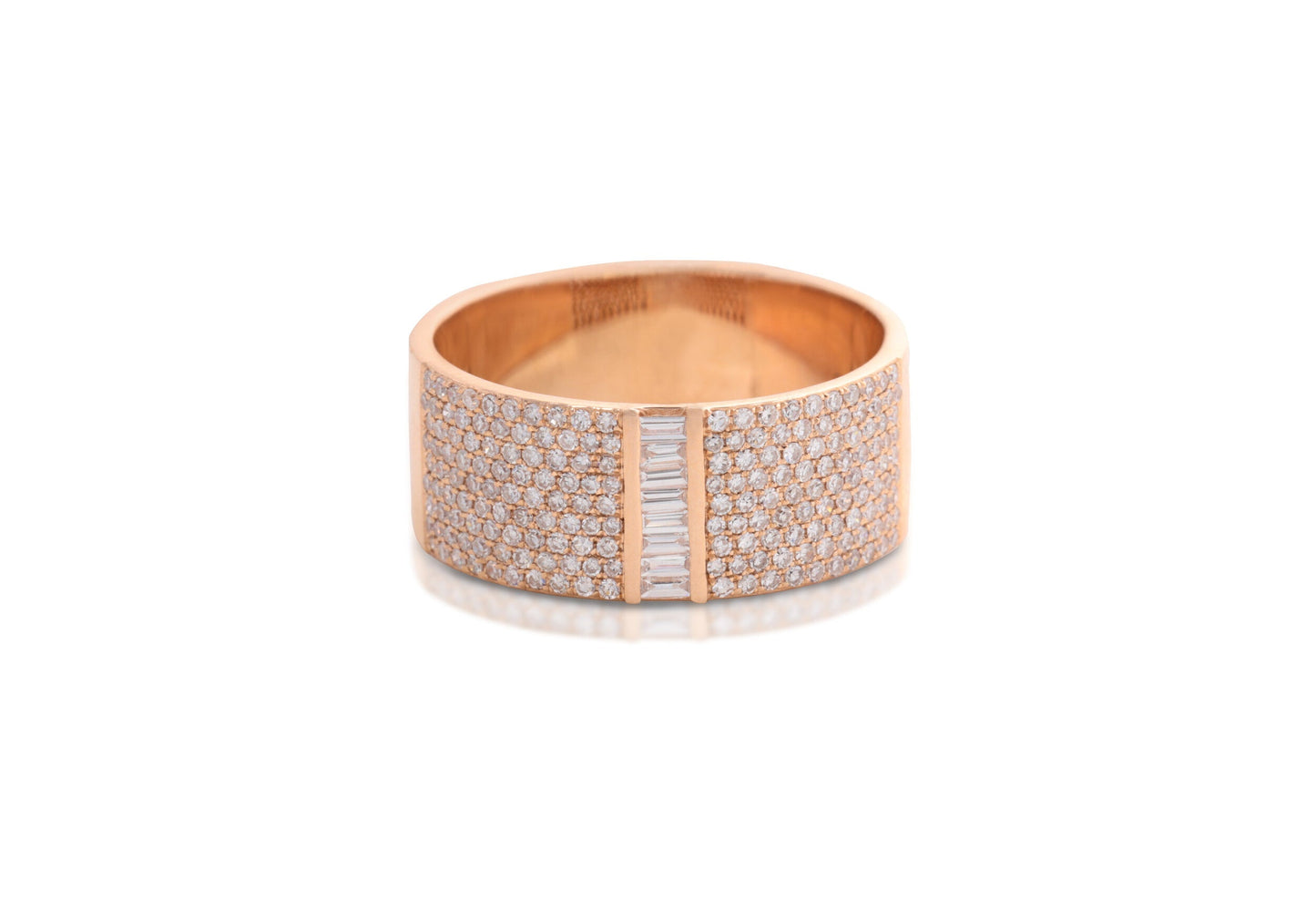 14K Rose Gold Diamond Pave with Baguette Panel Ring