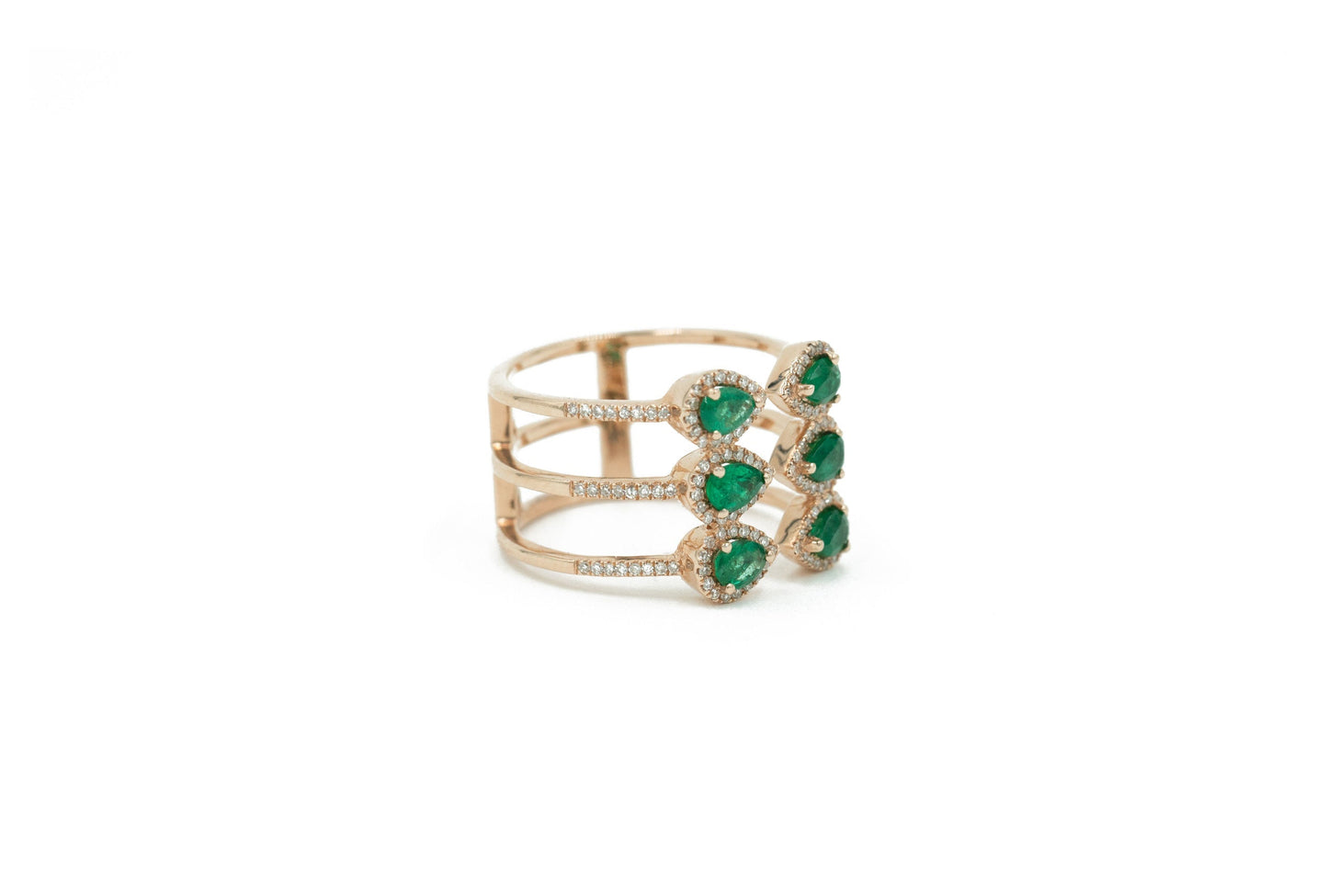 14KT Rose Gold Diamond Pave and Emerald Ring