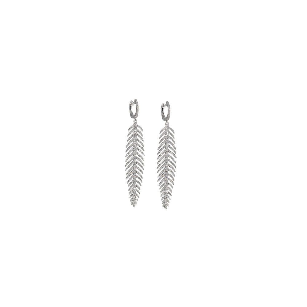 14KT White Gold Diamond Pave Feather Earrings