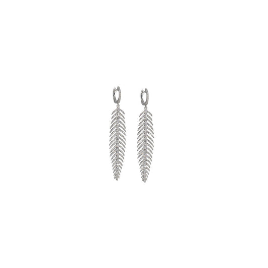 14KT White Gold Diamond Pave Feather Earrings