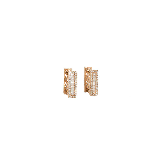 14KT Rose Gold Diamond Pave and Diamond Baguette Rectangular Huggy