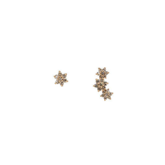 14KT Rose Gold Diamond Bezel Set Flower Stud and Three Flower Ear Climber