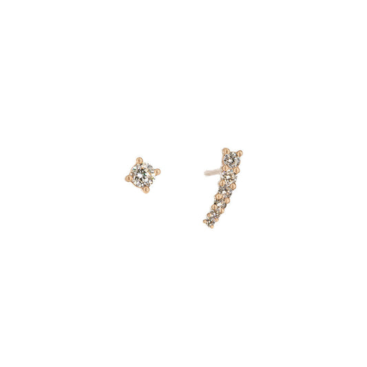 14KT Rose Gold Diamond Stud and Five Diamond Ear Climber