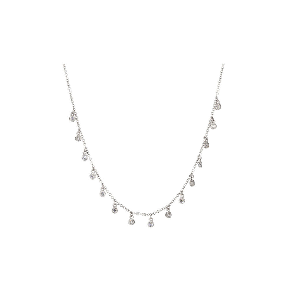 14KT White Gold Diamond Bezel Set Multiple Drop Necklace